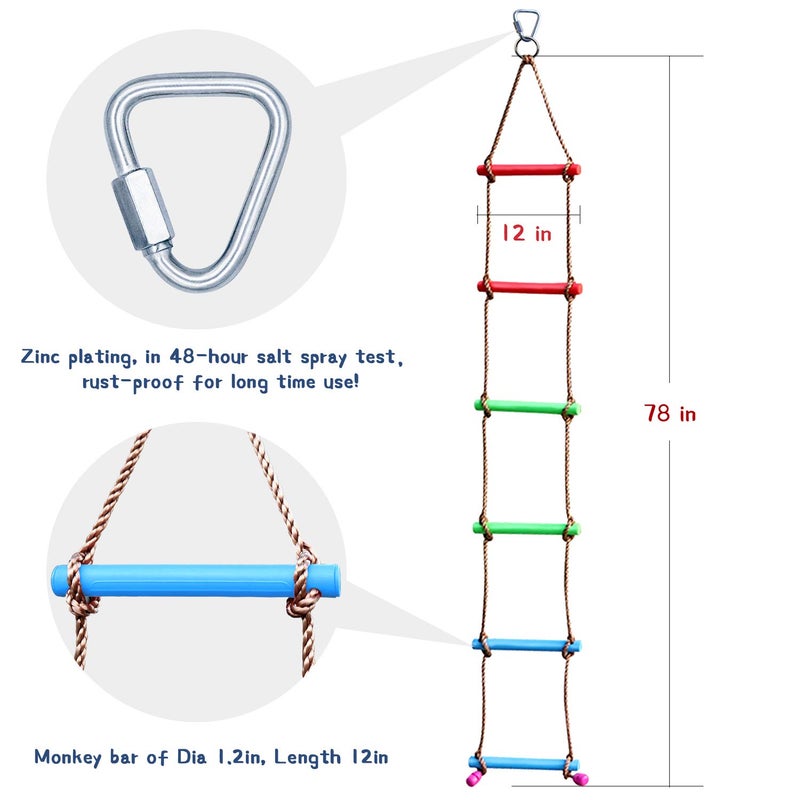 Rainbow Craft 6.6FT Climbing Rope Ninja Ladder for Kids - Kids Ninja Warrior Obstacle Course Accessories - Swing Rope Ladder - Image 3